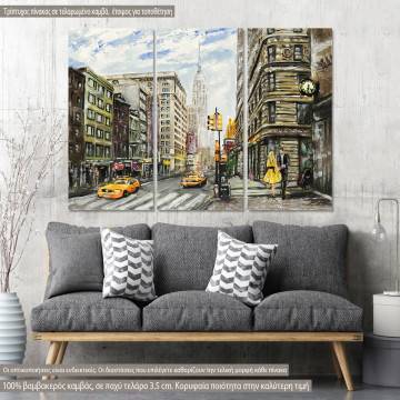 Πίνακας σε καμβά Νέα Υόρκη, Street view of New York II, τρίπτυχος
