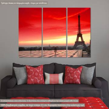 Πίνακας σε καμβά Eiffel, red sunset, τρίπτυχος