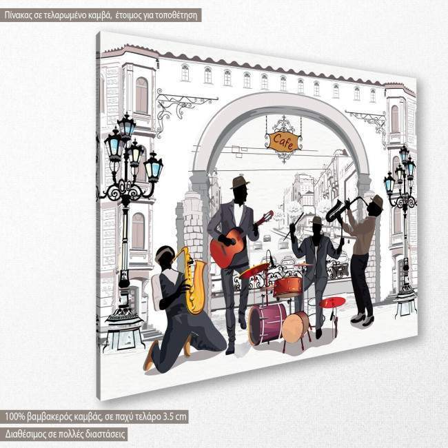 Canvas print Musicians in the old city, side