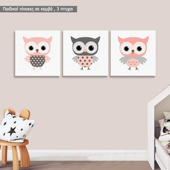 Kids canvas print Owls,  3 panels