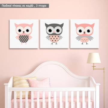 Kids canvas print Owls,  3 panels 2