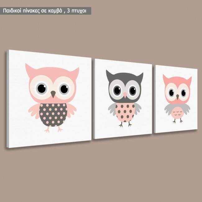 Kids canvas print Owls,  3 panels