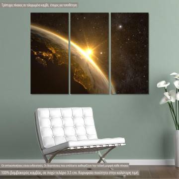 Canvas print Planet Earth with a spectacular sunrise,  3 panels