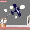 Αυτοκόλλητα τοίχου παιδικά Αεροπλάνο διπλάνο, με όνομα