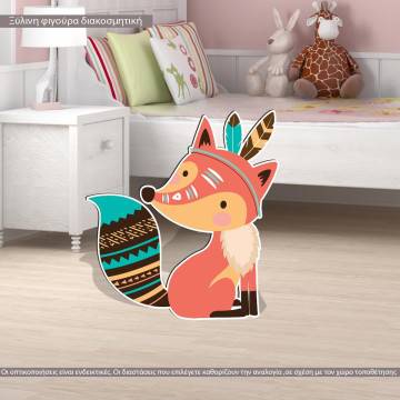 Tribal fox ξύλινη φιγούρα εκτυπωμένη, αλεπού