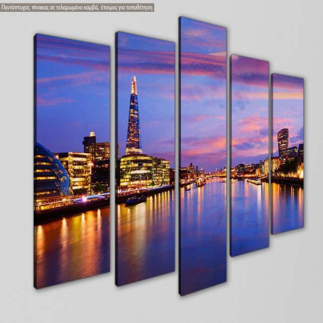 Canvas print London skyline sunset City Hall five panels, side