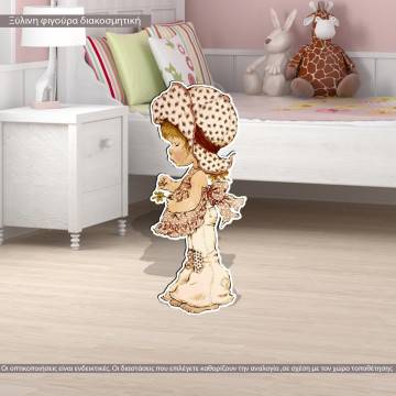 Wooden figure printed Cute girl vintage art1