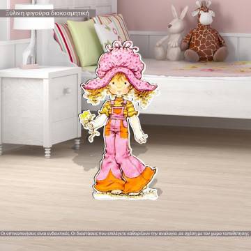 Wooden figure printed Cute girl vintage art4