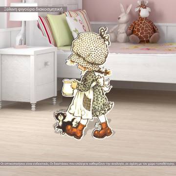 Wooden figure printed Cute girl vintage art2