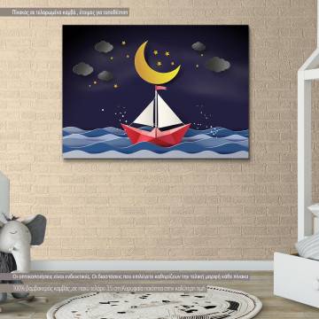 Πίνακας παιδικός σε καμβά Paper sailing boat 2