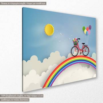 Πίνακας παιδικός σε καμβά Bicycle at rainbow 2
