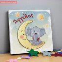 Kids canvas print At moon, little elephant, stars with name