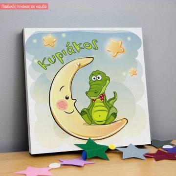 Kids canvas print At moon, croc, with stars with name 2
