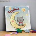 Kids canvas print At moon, cat , stars with name