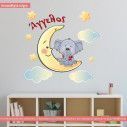 Kids wall stickers At moon little elephant