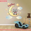 Kids wall stickers At moon cat