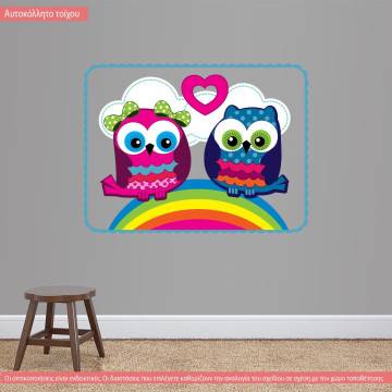 Αυτοκόλλητο τοίχου ερωτευμένες κουκουβάγιες, Ρετρό πουλιά