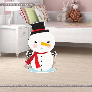 Winter snowman ξύλινη φιγούρα εκτυπωμένη, χιονάνθρωπος