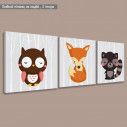 Kids canvas print  Forest Animals  3 panels