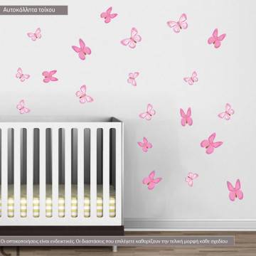 Αυτοκόλλητα τοίχου παιδικά πεταλούδες ροζ
