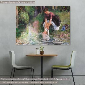 Canvas print Woman washing her feet in a brook, Pissarro C.