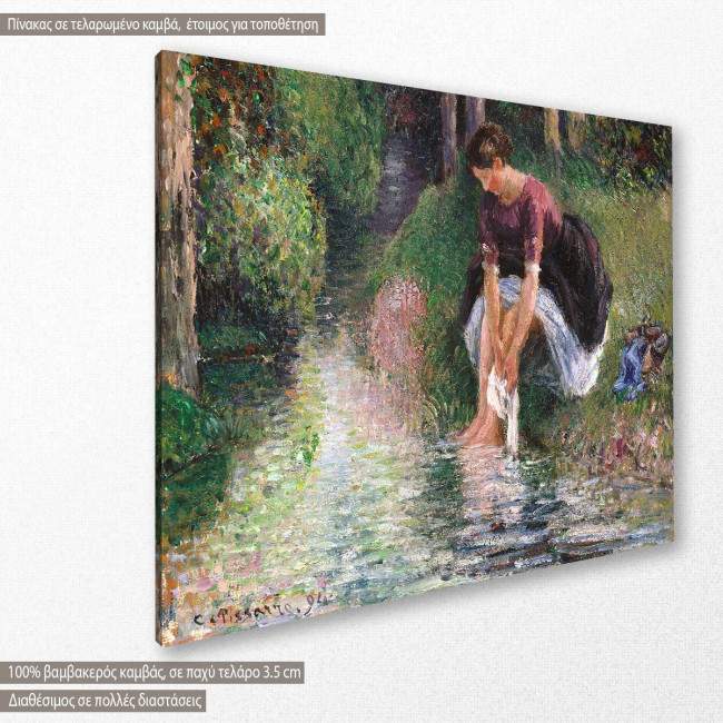 Canvas print Woman washing her feet in a brook, Pissarro C, side