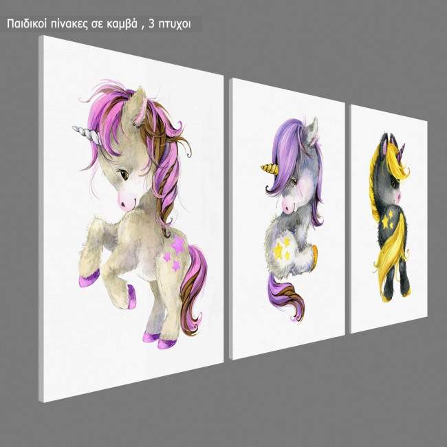 Kids canvas print Unicorn 3 panels