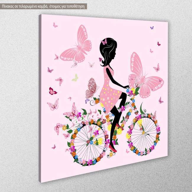 Canvas print Girl on a bicycle, side