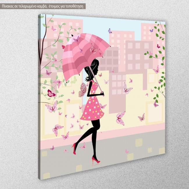 Canvas print Umbrella in the city, side