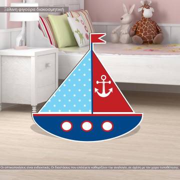 Wooden figure printed Sail ship