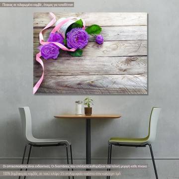 Canvas print Roses on wood mauve