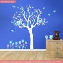 Wall stickers tree, owls, flowers and birds, Happy owls, alternative colors 4