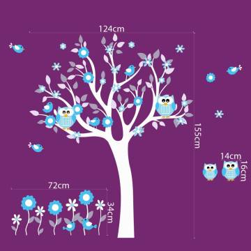Wall stickers tree, owls, flowers and birds, Happy owls, alternative colors 4 2