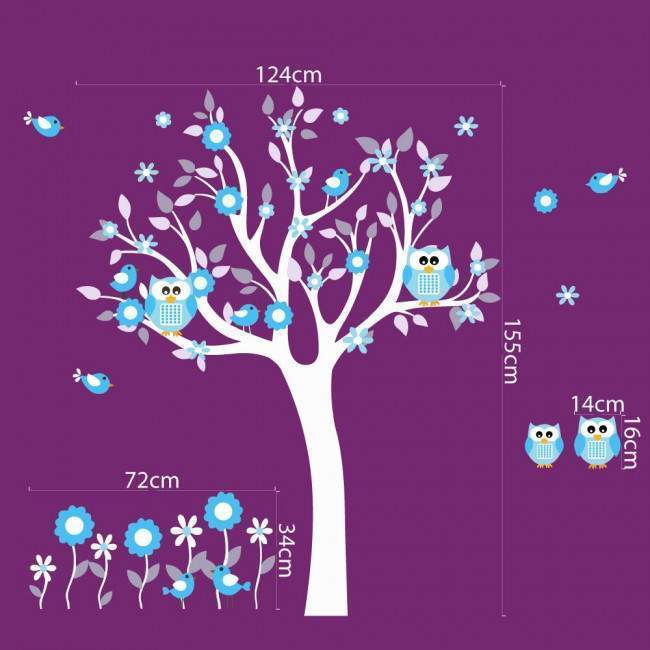 Wall stickers tree, owls, flowers and birds, Happy owls, alternative colors 4