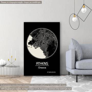 Canvas print  Athens Map, Cartography BW
