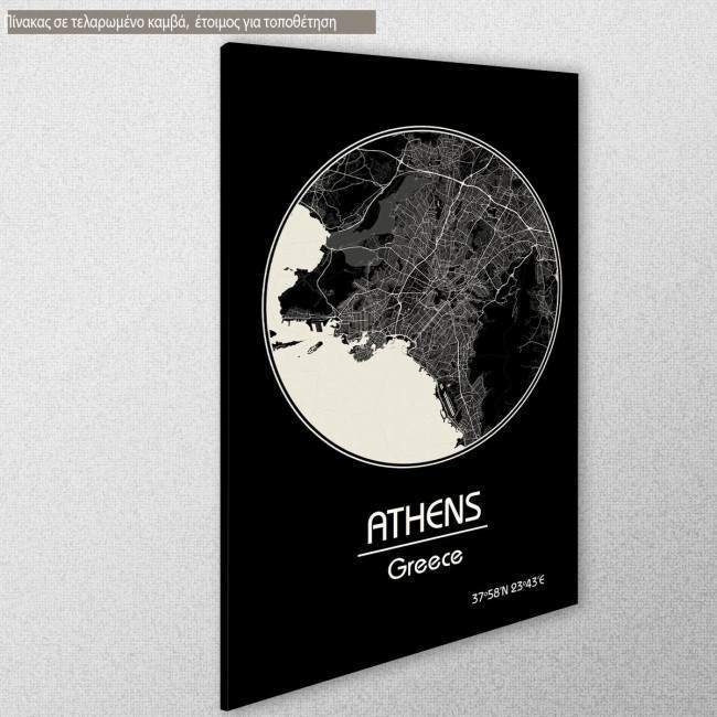 Canvas print  Athens Map, Cartography BW, side