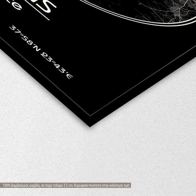 Canvas print  Athens Map, Cartography BW, detail