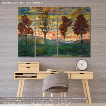 Πίνακας ζωγραφικής τρίπτυχος Four Trees, Schiele Egon, αντίγραφο σε καμβά