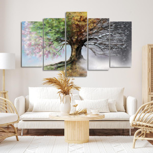 Πίνακας σε καμβά Four season tree, πεντάπτυχος 2