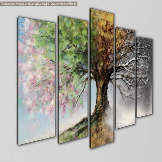 Canvas print Four season tree five panels, side