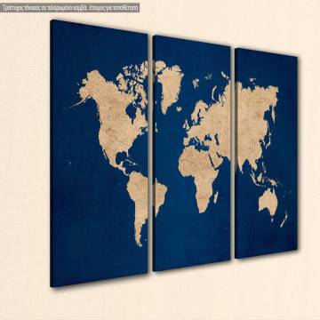 Canvas print world map, beige  3 panels 2