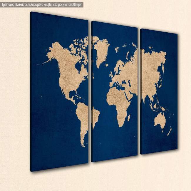Canvas print world map, beige  3 panels, side
