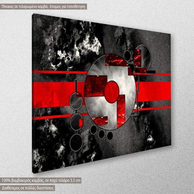 Πίνακας σε καμβά, αφηρημένος, γεωμετρικός , Abstract oil painting, red on gray, κοντινό