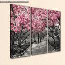 Πίνακας σε καμβά, Ανθισμένα δέντρα, Pink Blossoms central park, τρίπτυχος, κοντινό