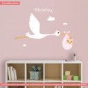 Kids wall stickers Stork with a baby