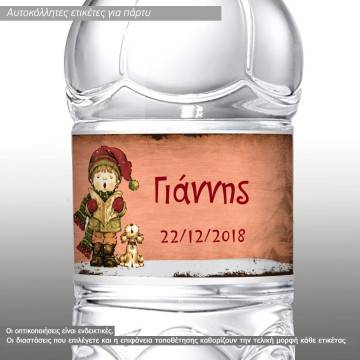 Sticker label Boy and dog