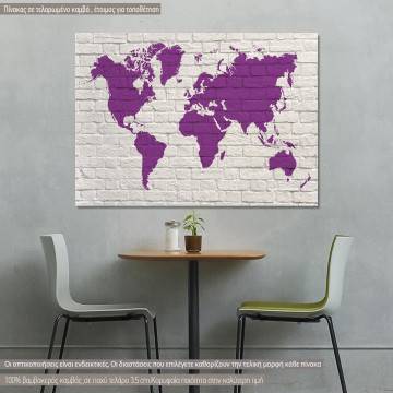 Πίνακας σε καμβά χάρτης παγκόσμιος μωβ, Purple World Map