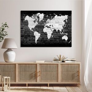 Canvas print Bricks World Map White on Black Framed canvas View 1 2