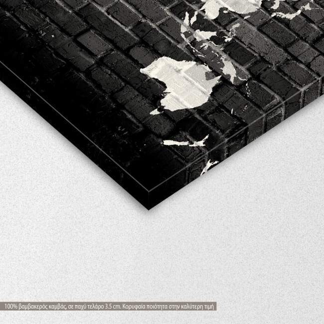 Canvas print Bricks World Map White on Black, detail