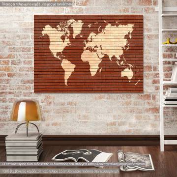 Πίνακας σε καμβά χάρτης παγκόσμιος, Red Bricks World Map